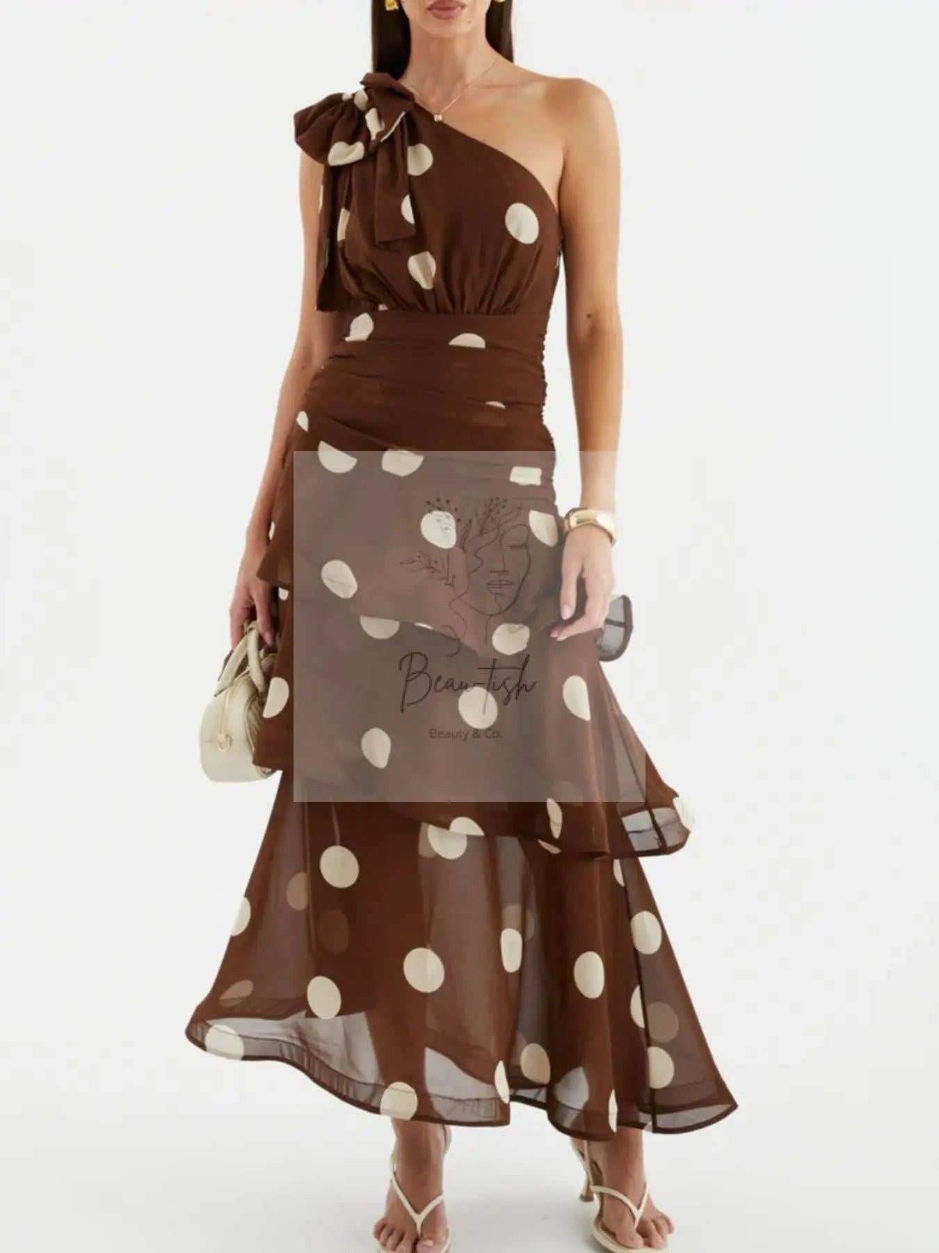 Polka Dot One-Shoulder Ruffle Dress