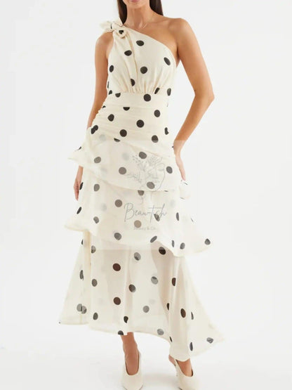 Polka Dot One-Shoulder Ruffle Dress