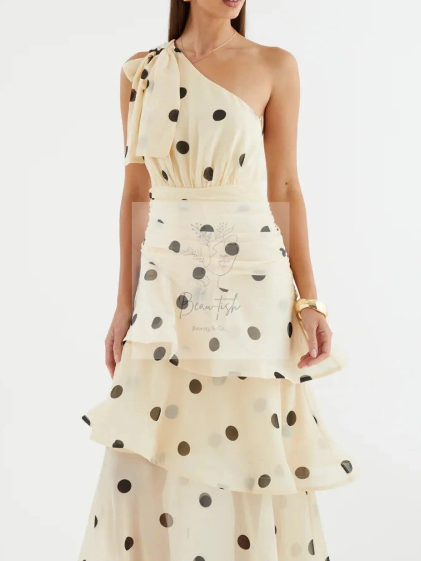 Polka Dot One-Shoulder Ruffle Dress