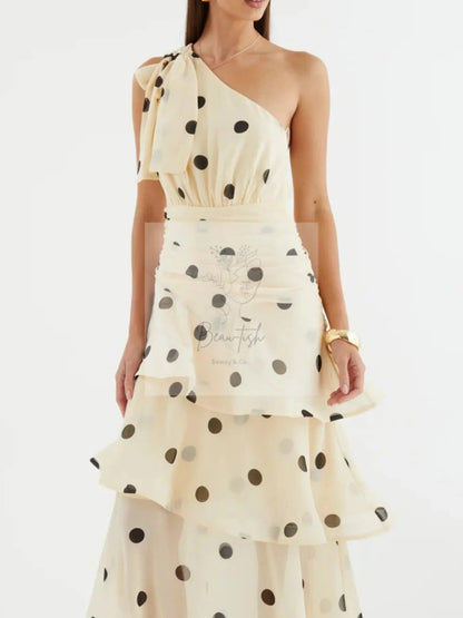 Polka Dot One-Shoulder Ruffle Dress