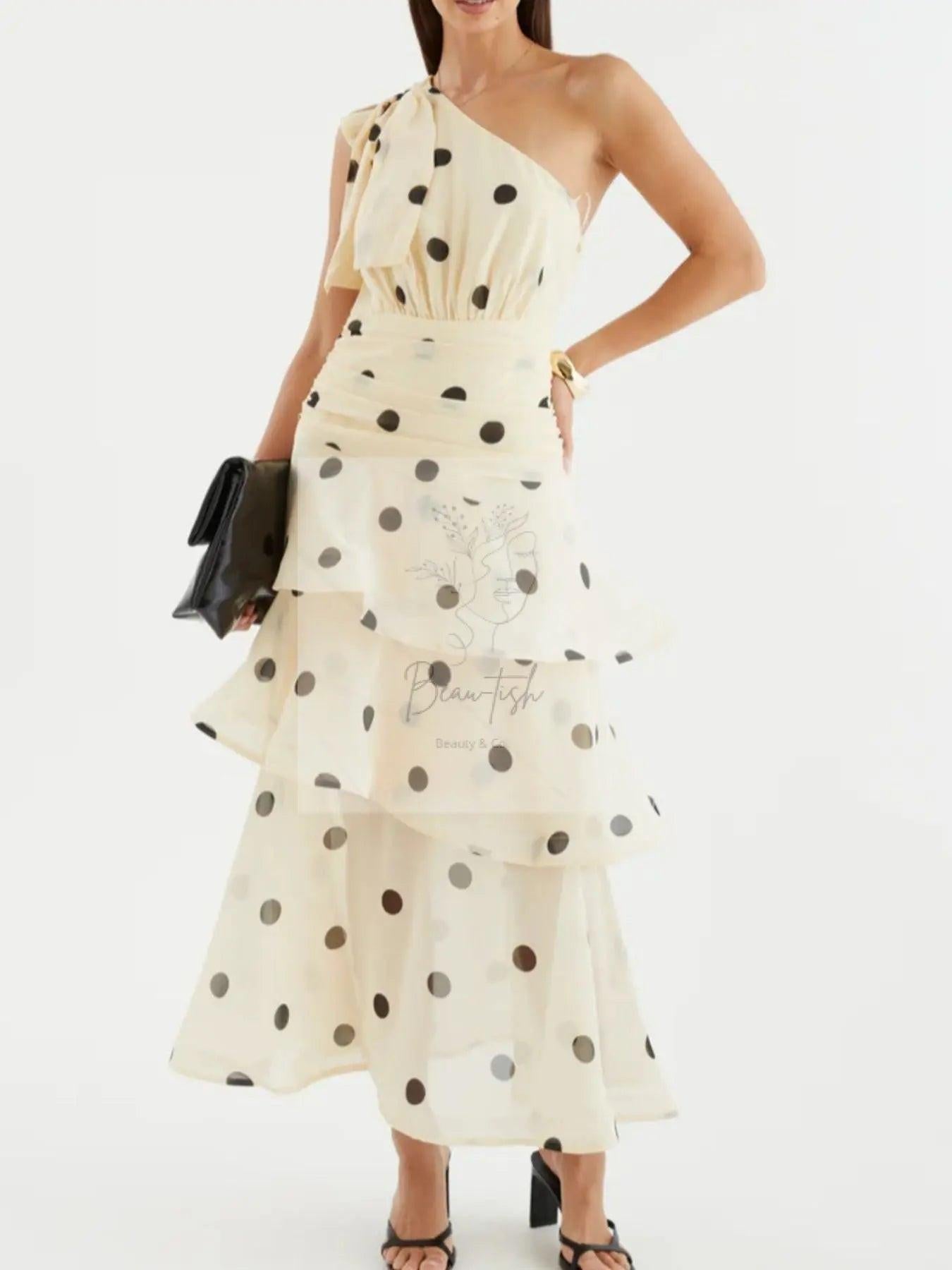 Polka Dot One-Shoulder Ruffle Dress