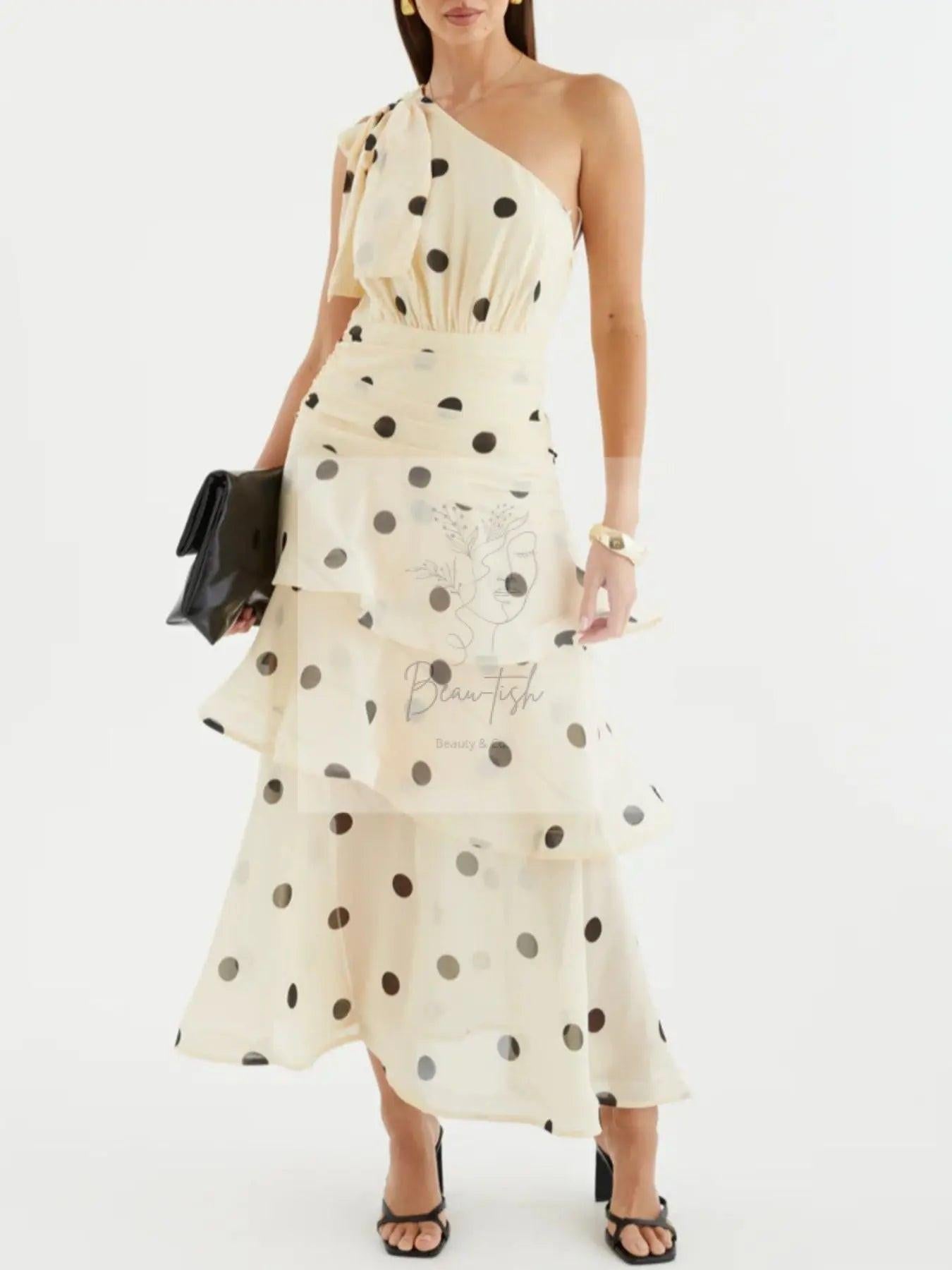 Polka Dot One-Shoulder Ruffle Dress