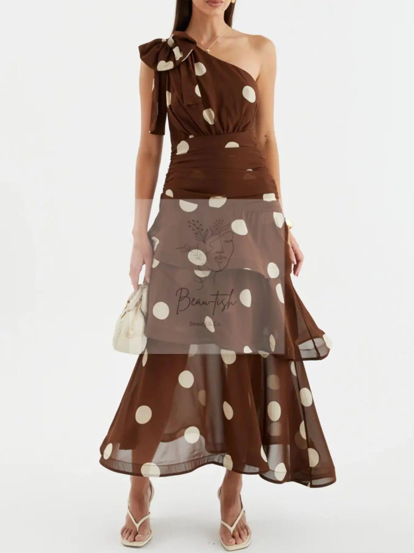 Polka Dot One-Shoulder Ruffle Dress