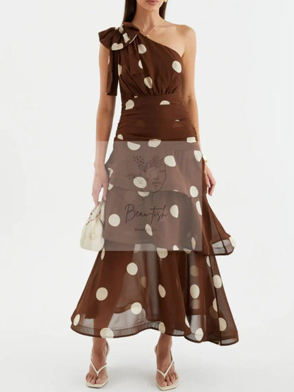 Polka Dot One-Shoulder Ruffle Dress