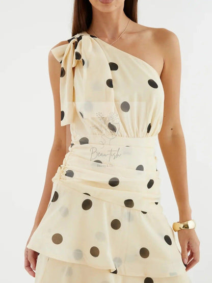 Polka Dot One-Shoulder Ruffle Dress