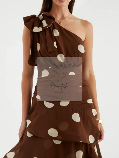 Polka Dot One-Shoulder Ruffle Dress