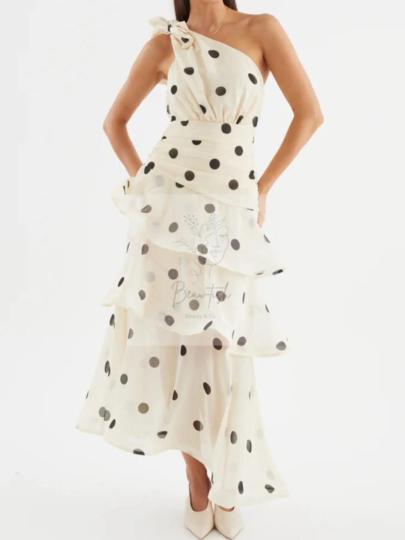 Polka Dot One-Shoulder Ruffle Dress