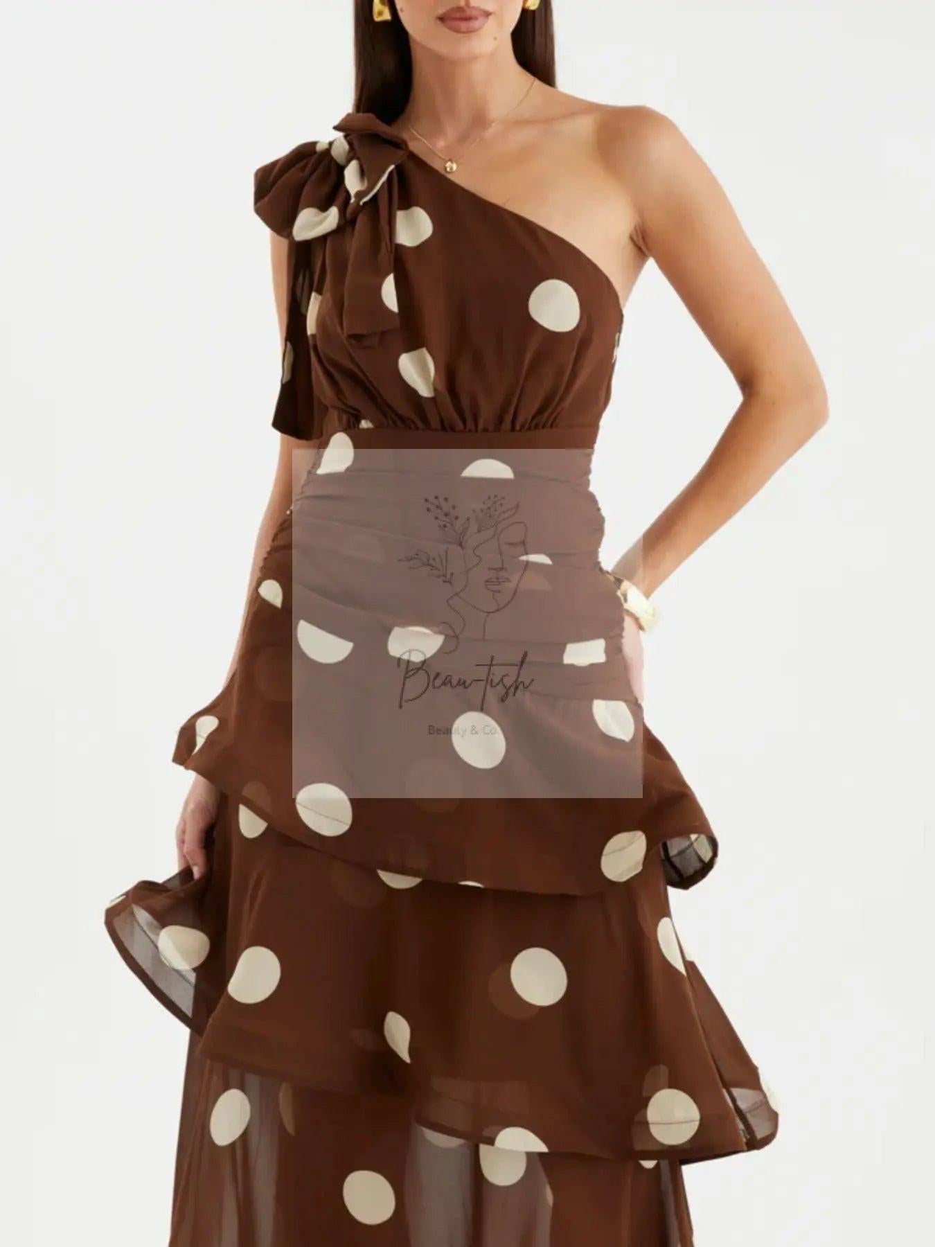 Polka Dot One-Shoulder Ruffle Dress