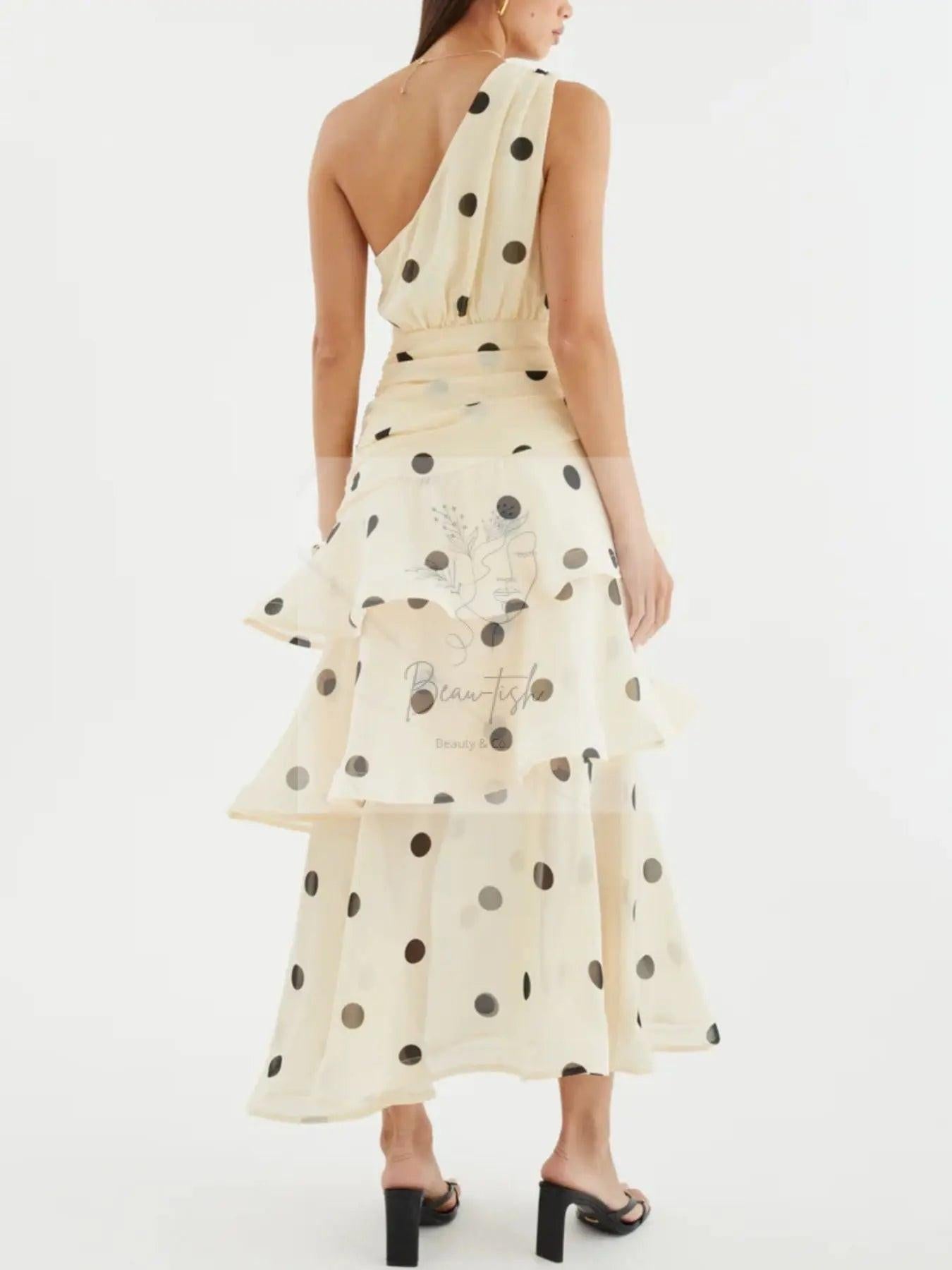 Polka Dot One-Shoulder Ruffle Dress