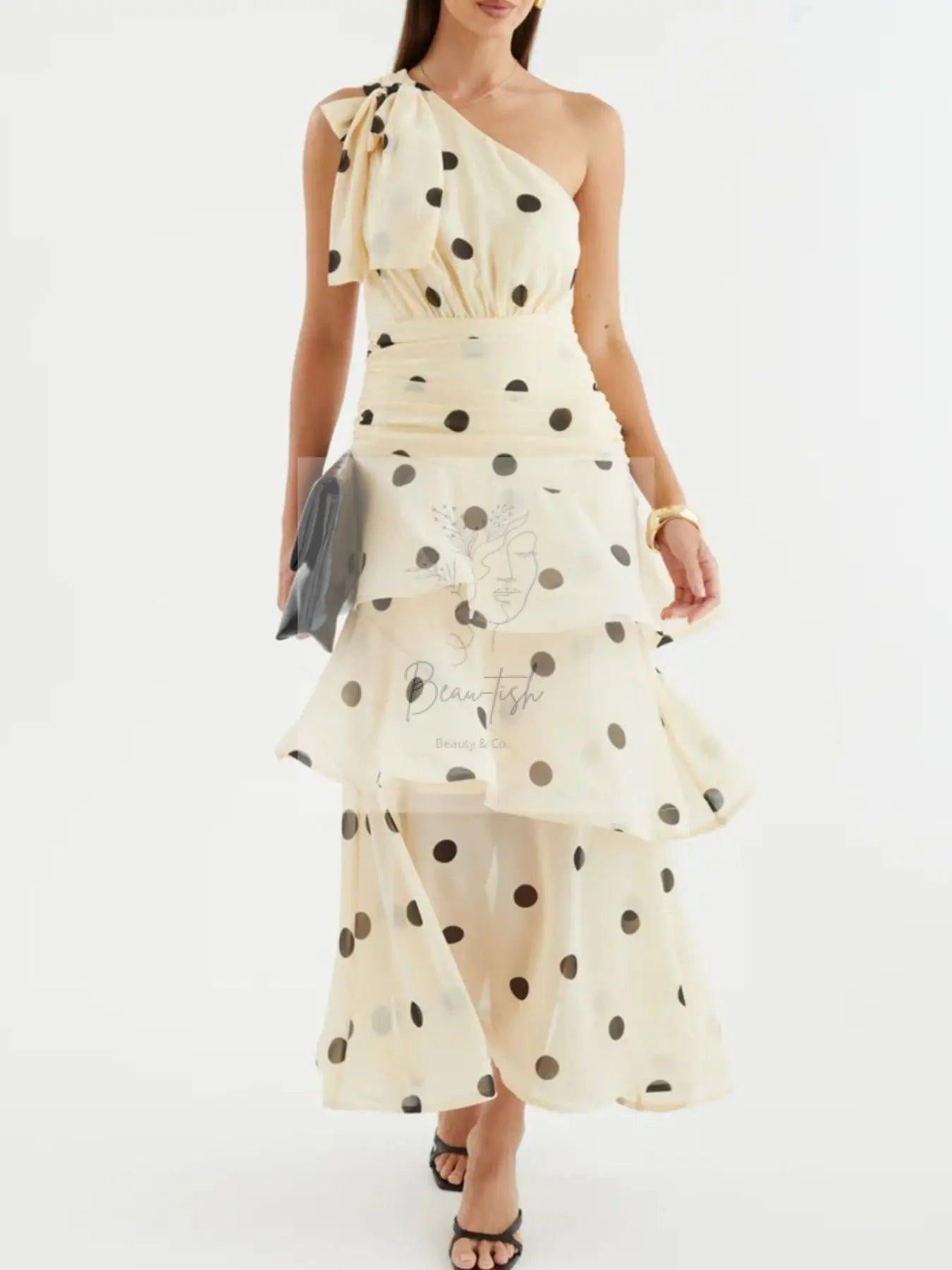 Polka Dot One-Shoulder Ruffle Dress