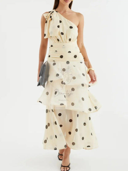 Polka Dot One-Shoulder Ruffle Dress