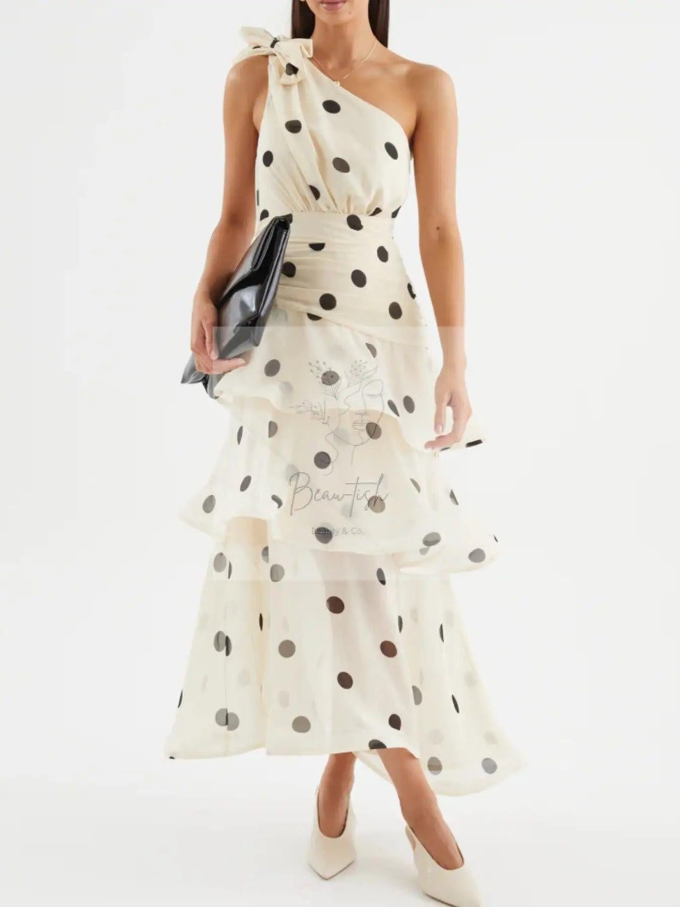 Polka Dot One-Shoulder Ruffle Dress