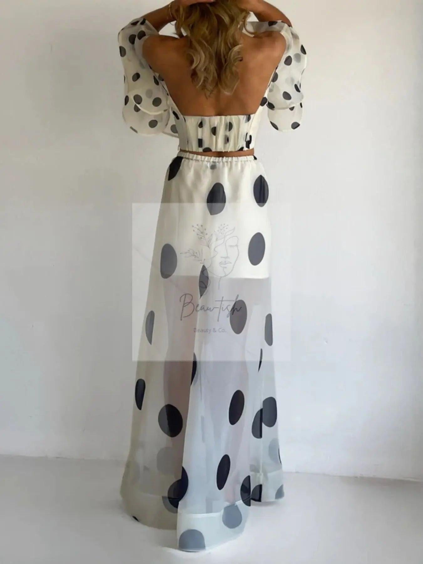 Polka Dot Ruffle Crop Top and Maxi Skirt Set