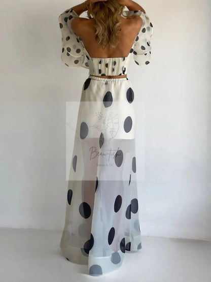 Polka Dot Ruffle Crop Top and Maxi Skirt Set