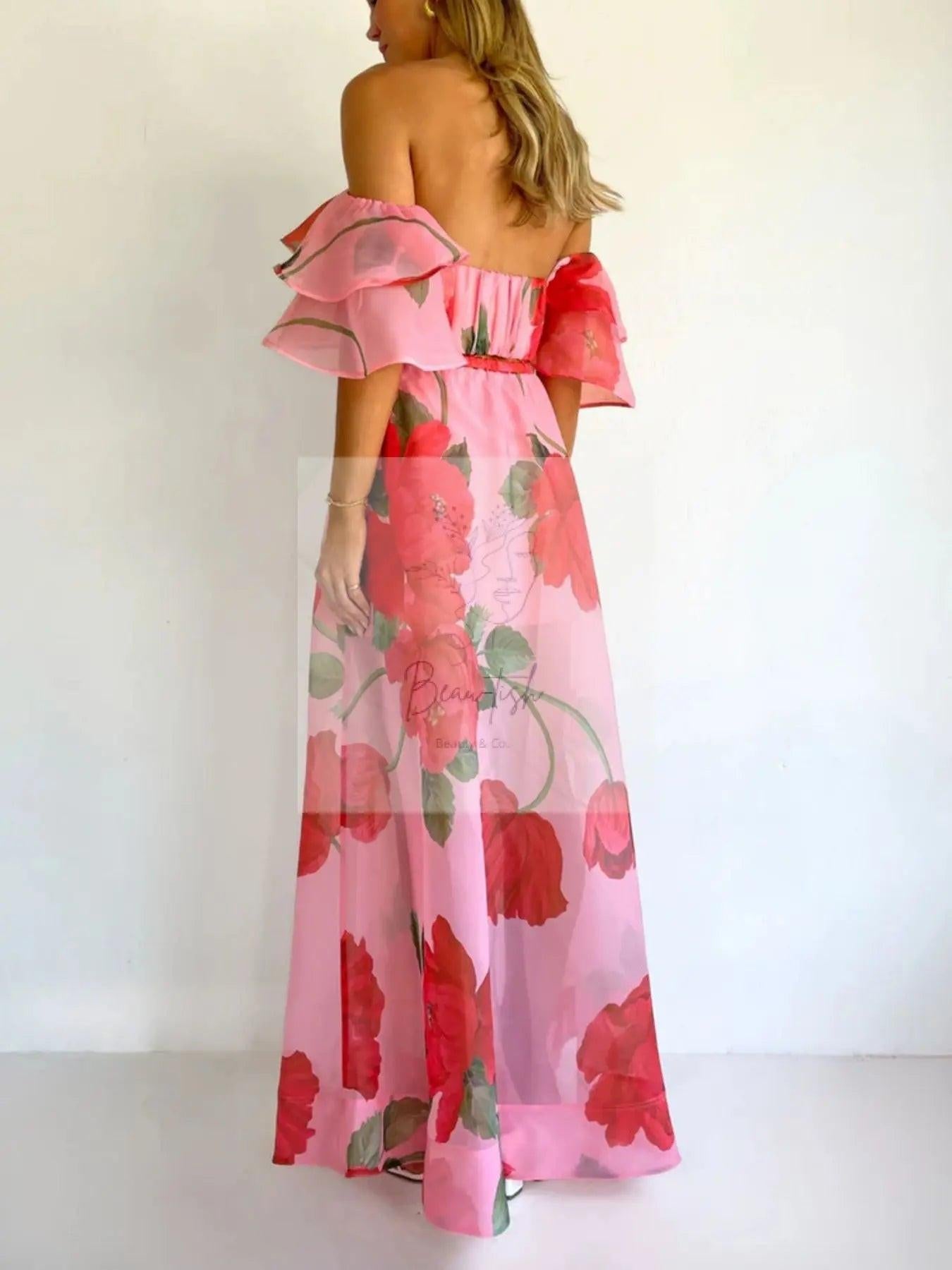 Polka Dot Ruffle Crop Top and Maxi Skirt Set