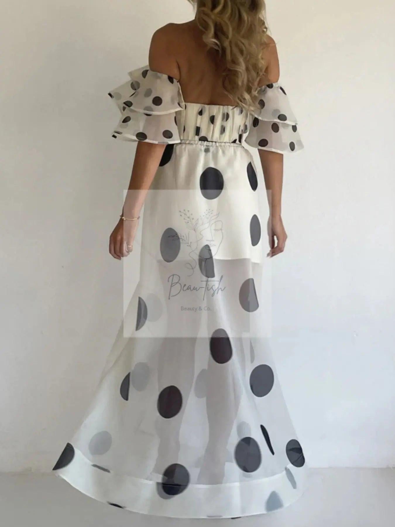 Polka Dot Ruffle Crop Top and Maxi Skirt Set