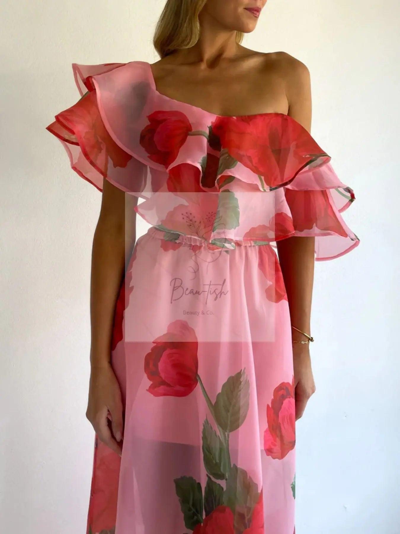 Polka Dot Ruffle Crop Top and Maxi Skirt Set