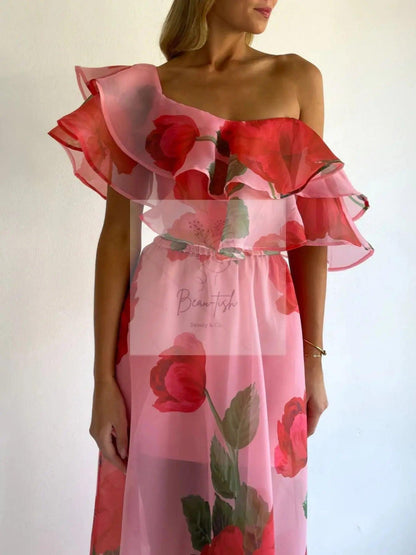 Polka Dot Ruffle Crop Top and Maxi Skirt Set