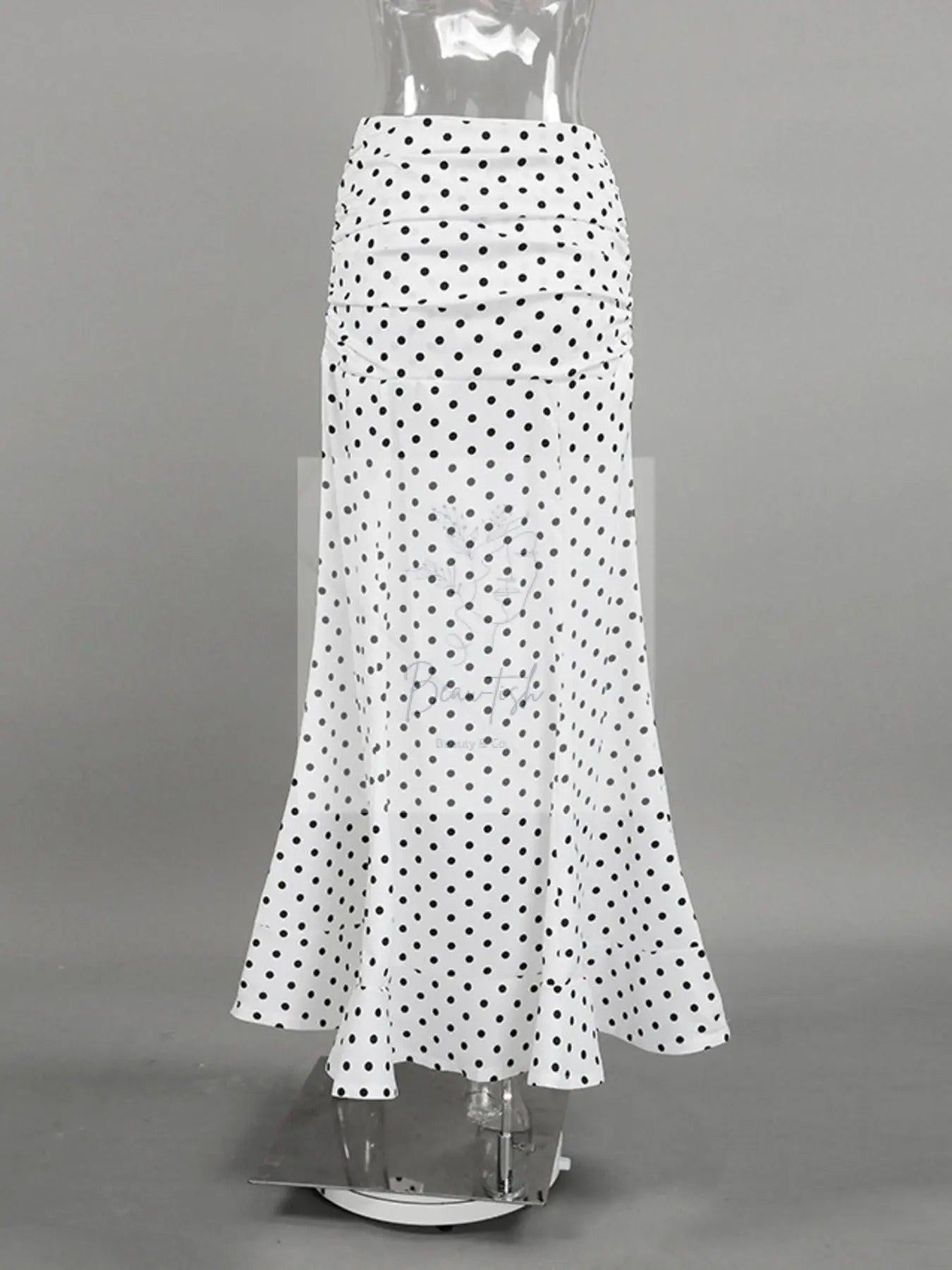 Polka Dot Ruffle Hem Maxi Skirt