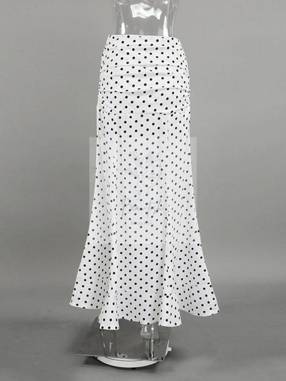 Polka Dot Ruffle Hem Maxi Skirt