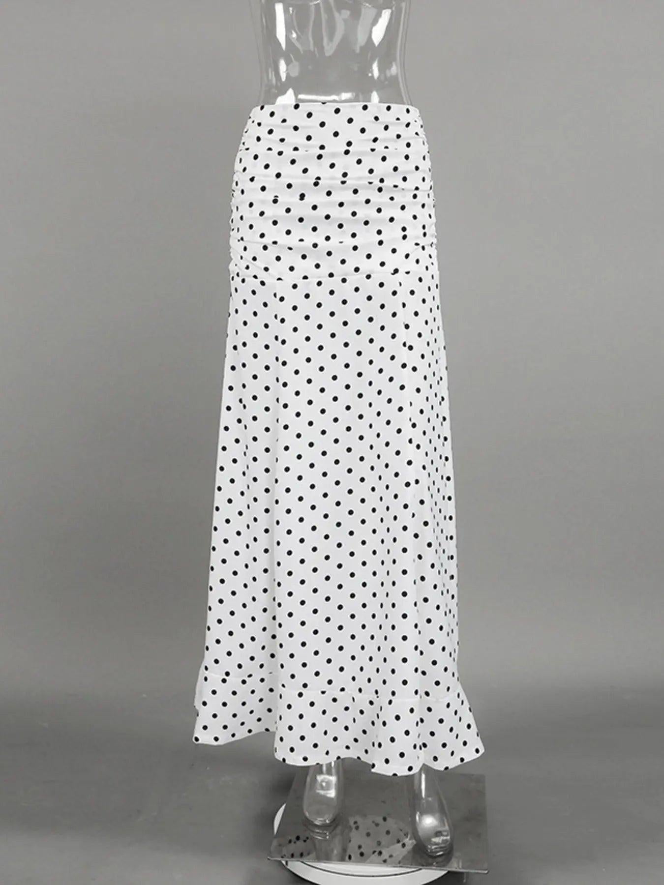 Polka Dot Ruffle Hem Maxi Skirt