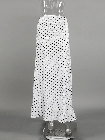 Polka Dot Ruffle Hem Maxi Skirt