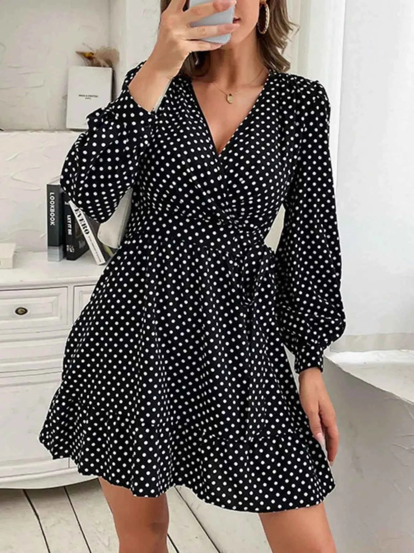 Polka Dot Wrap Mini Dress