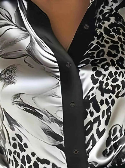 Printed Button Up Satin Shirt