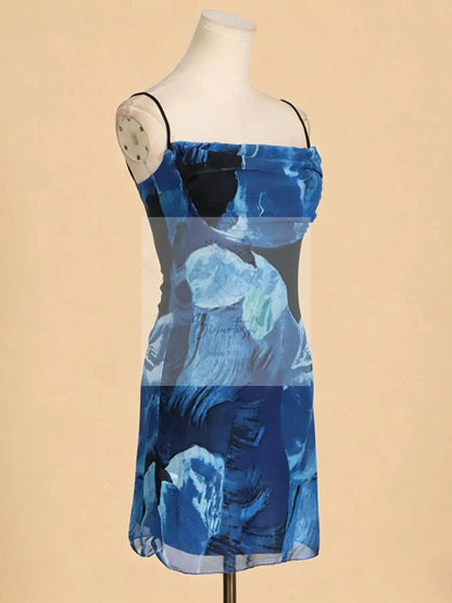 Printed Spaghetti Strap Mini Dress