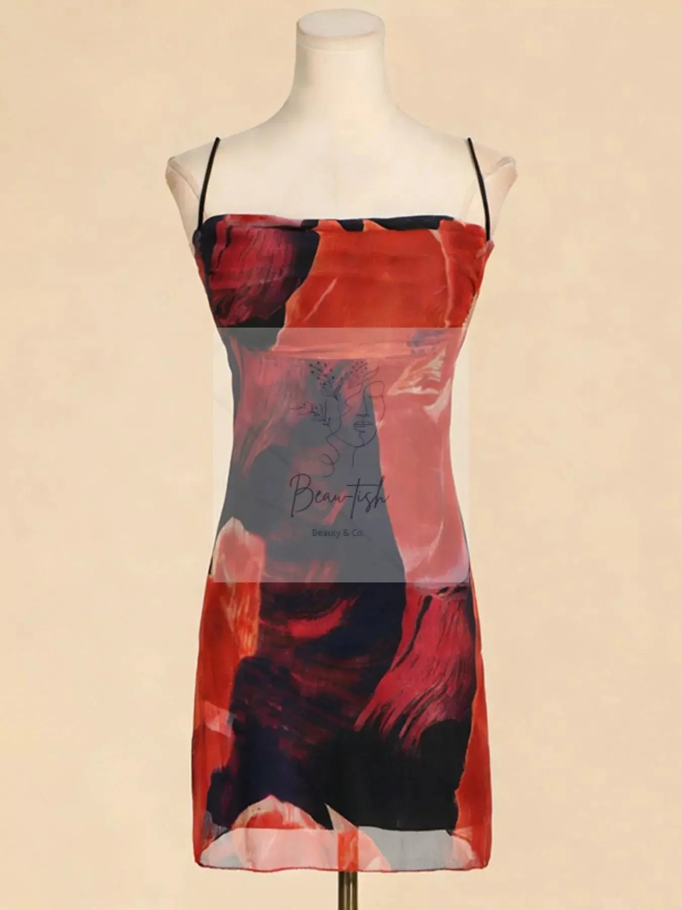 Printed Spaghetti Strap Mini Dress