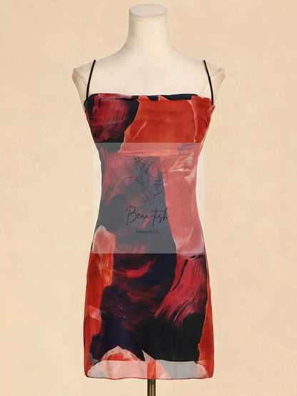 Printed Spaghetti Strap Mini Dress