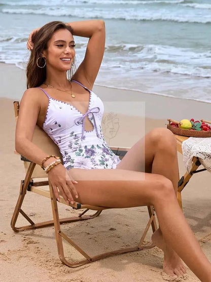 Printed Spaghetti Strap One - Piece Swimwear and Cover Up Swim Set