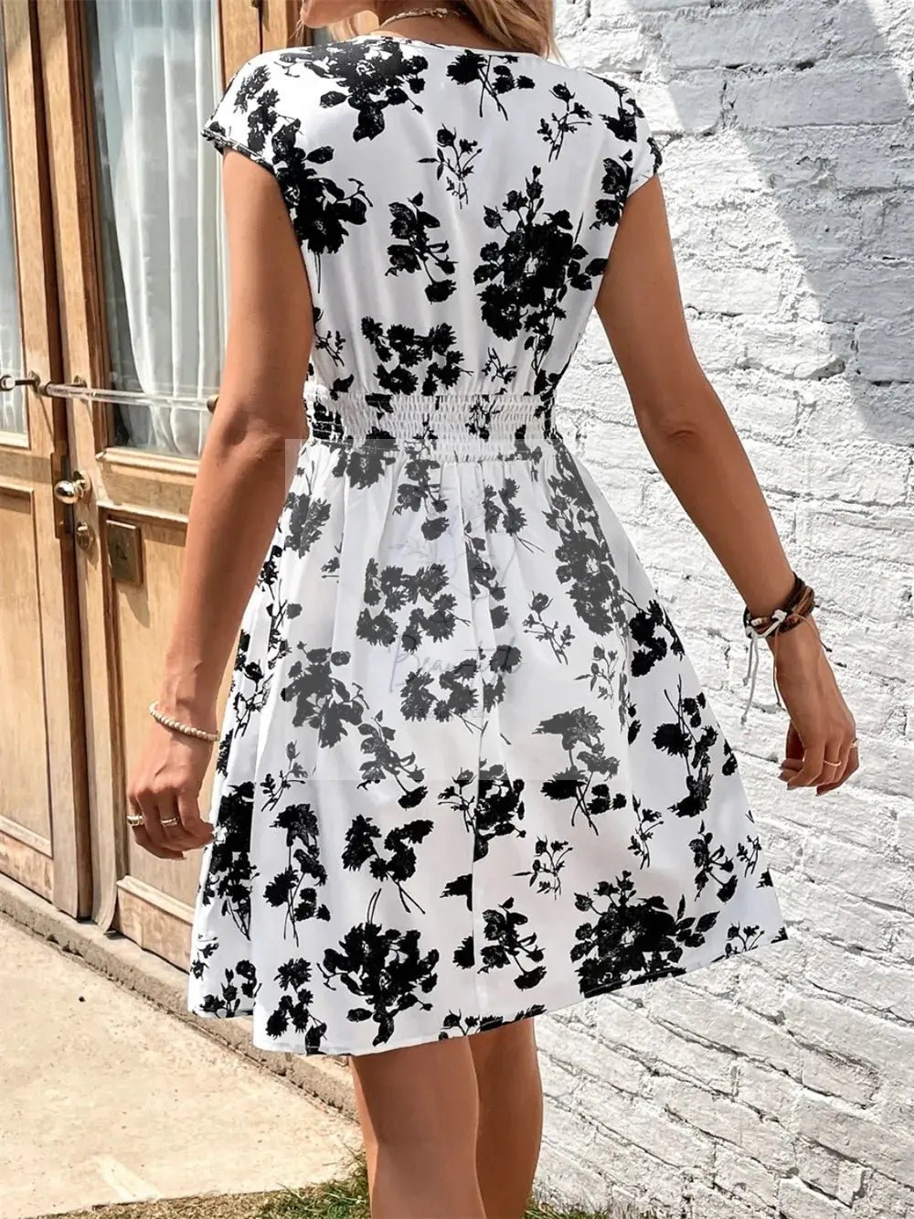 Printed Surplice Cap Sleeve Dress