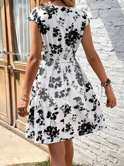 Printed Surplice Cap Sleeve Dress