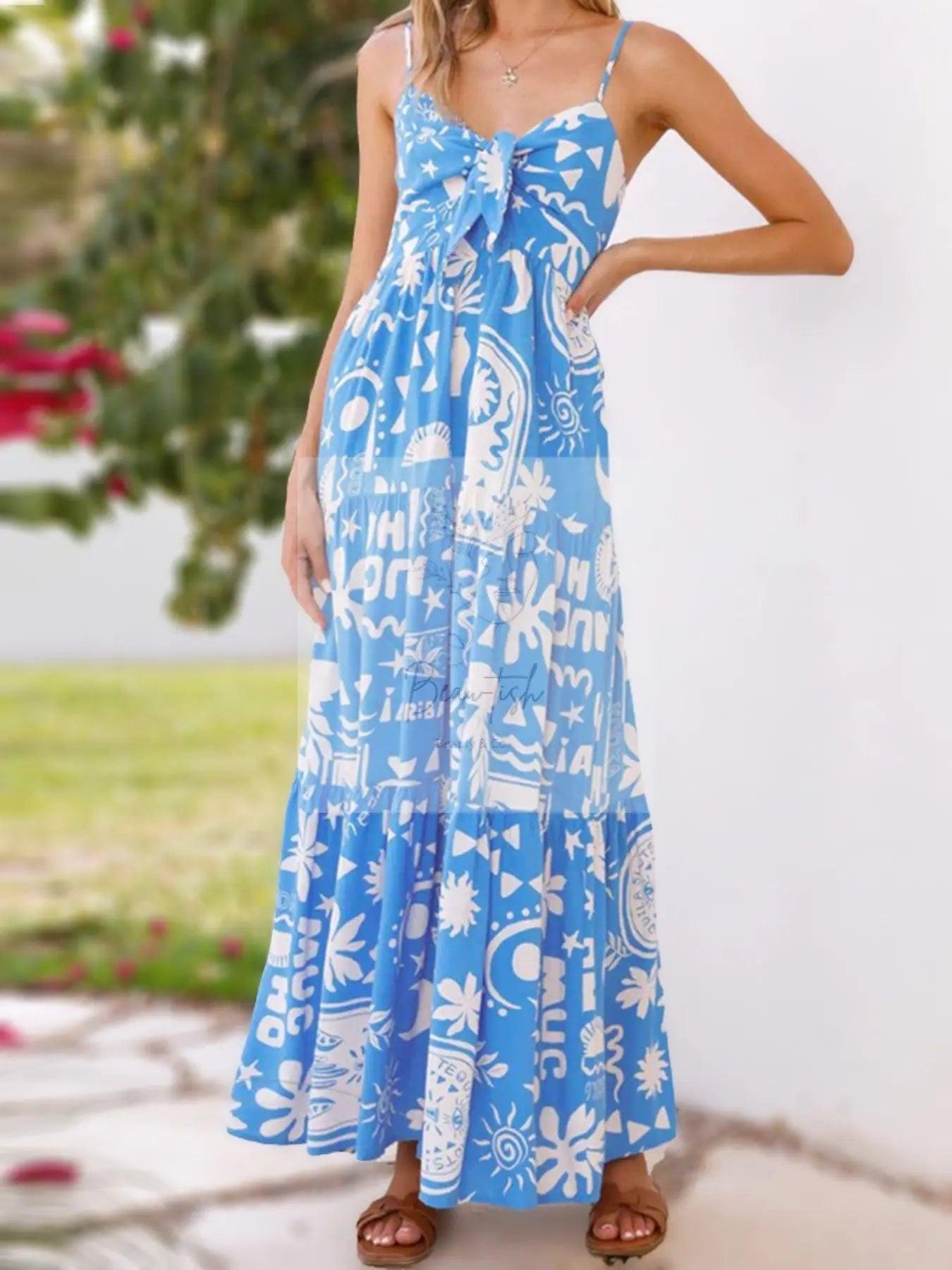 Printed Tie-Front Maxi Dress