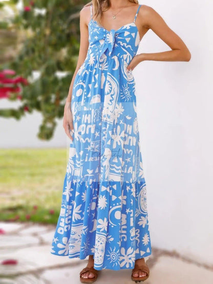 Printed Tie-Front Maxi Dress