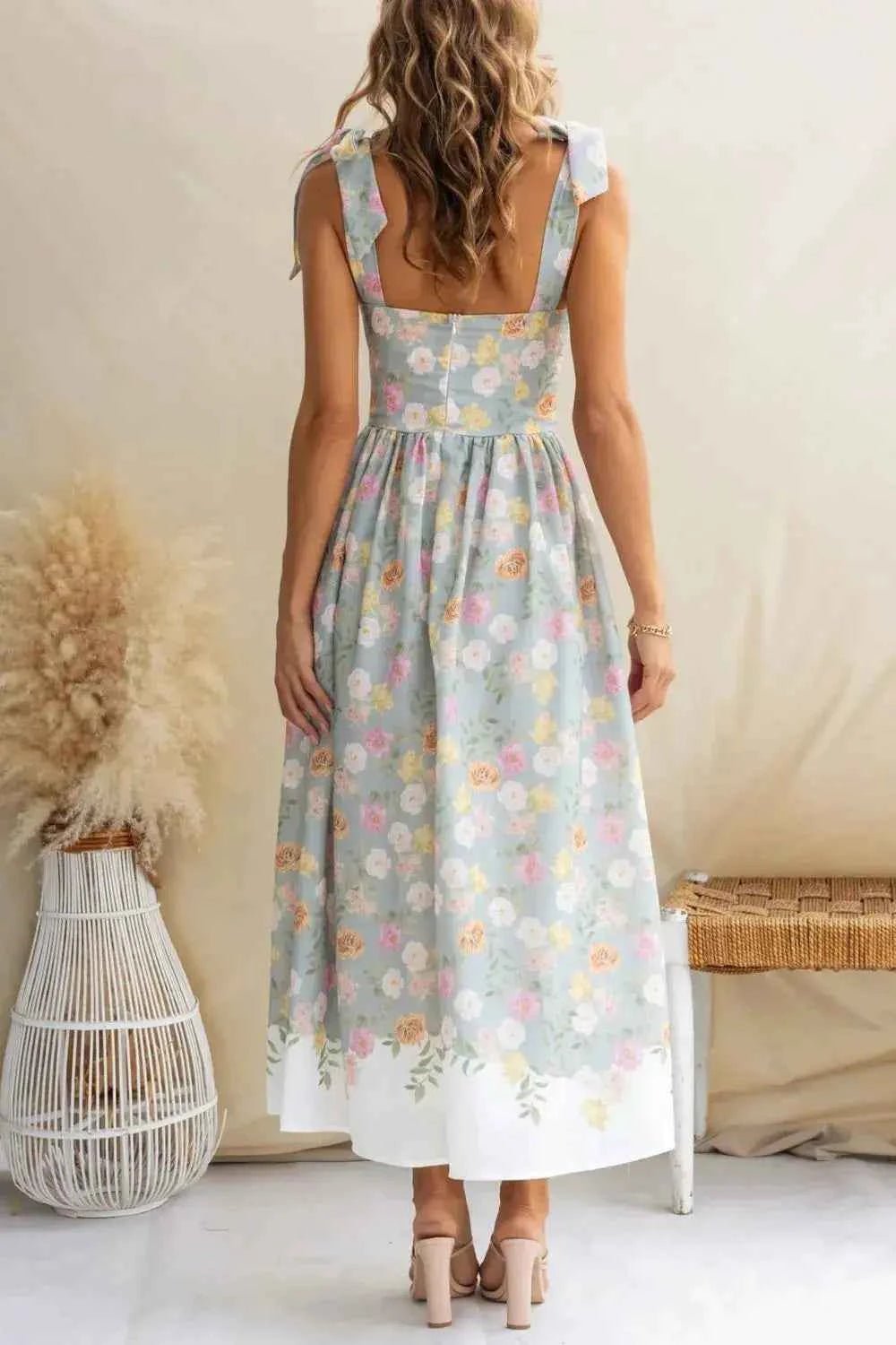 Printed Tie Shoulder Midi Cami Dress