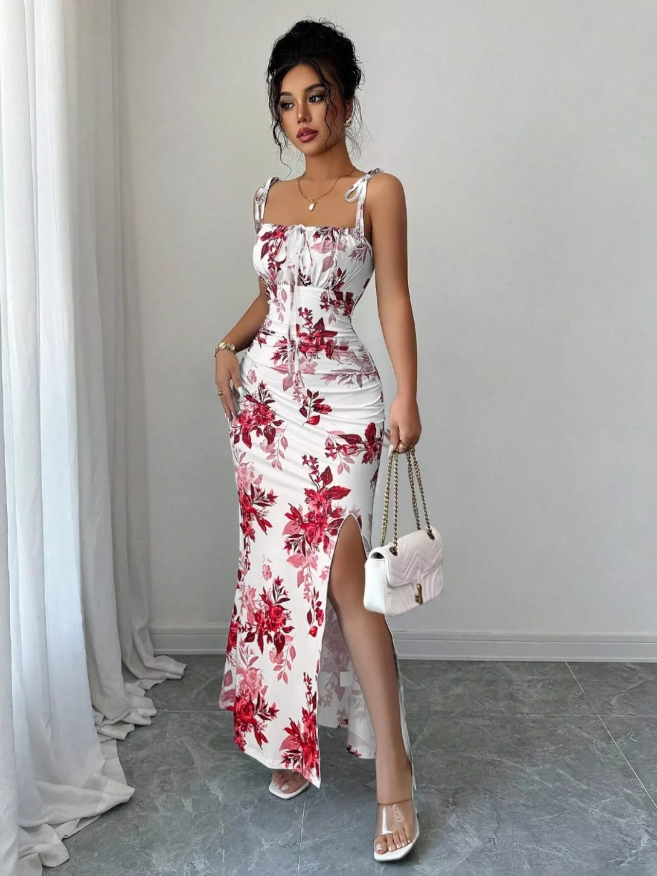 Tie Strap Slit Maxi Dress