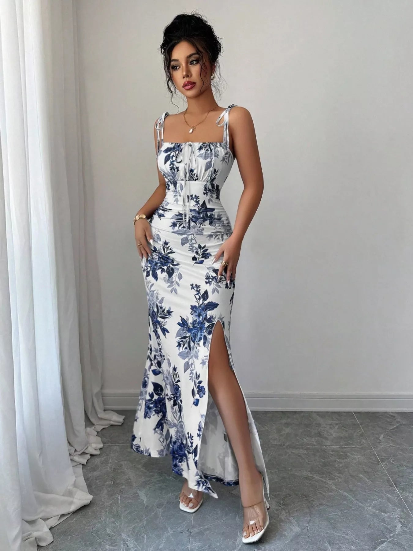Tie Strap Slit Maxi Dress