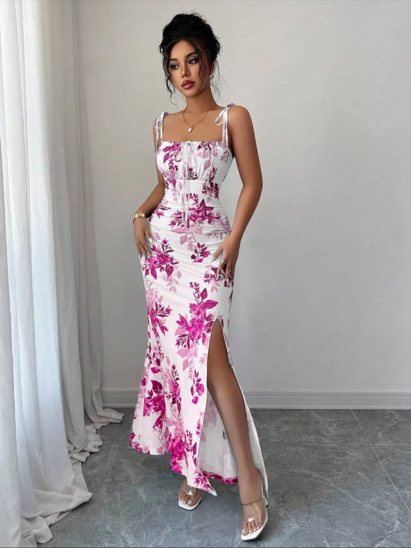 Tie Strap Slit Maxi Dress