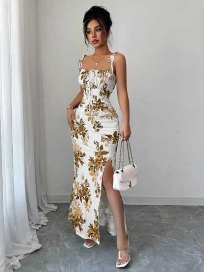 Tie Strap Slit Maxi Dress