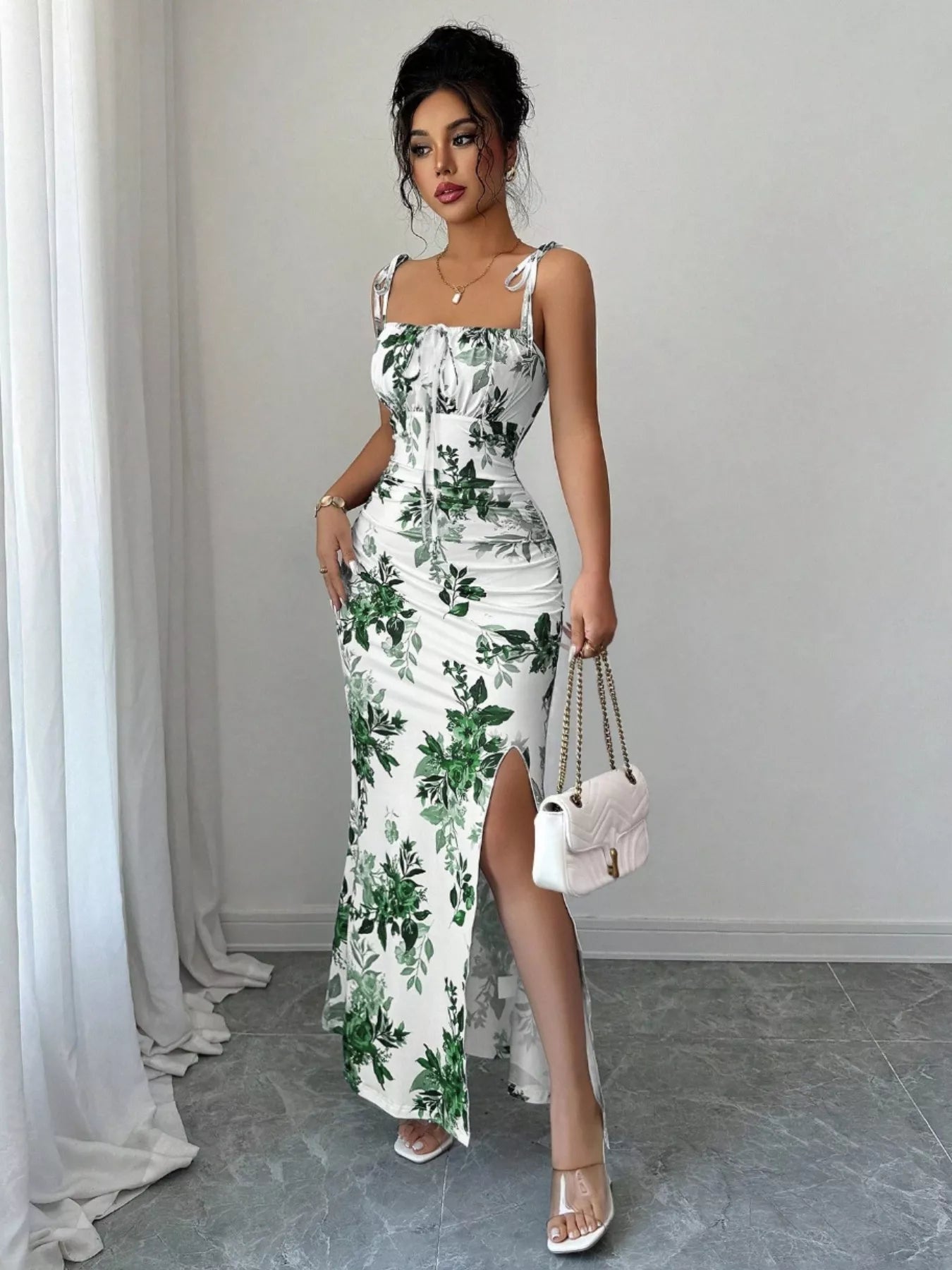 Tie Strap Slit Maxi Dress