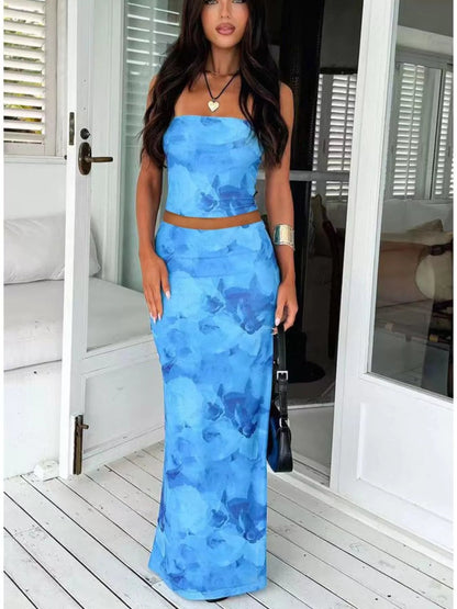 Printed Tube Top Skirt Set