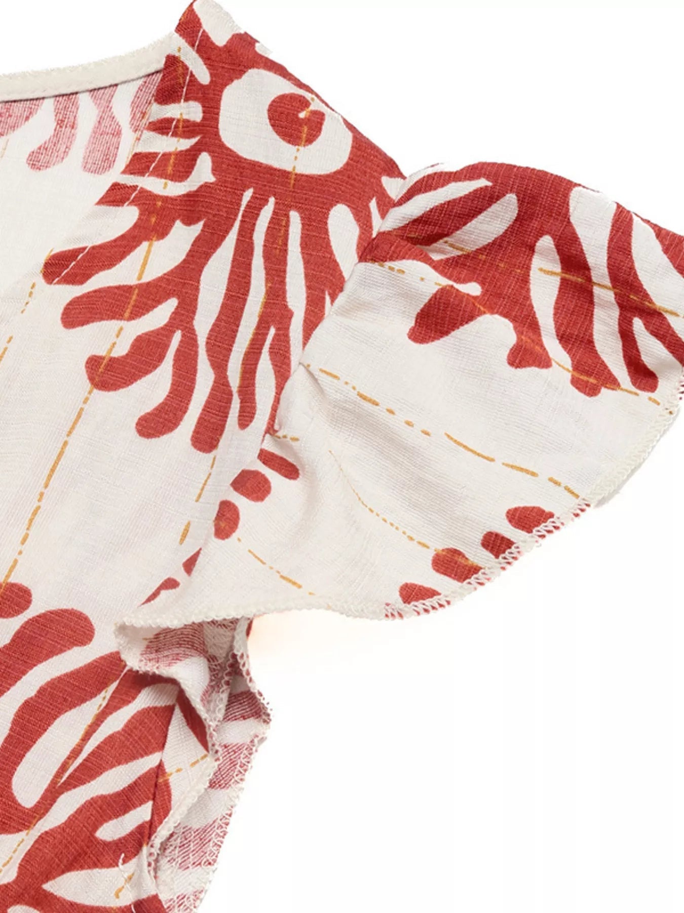 Printed V - Neck Cap Sleeve Dress