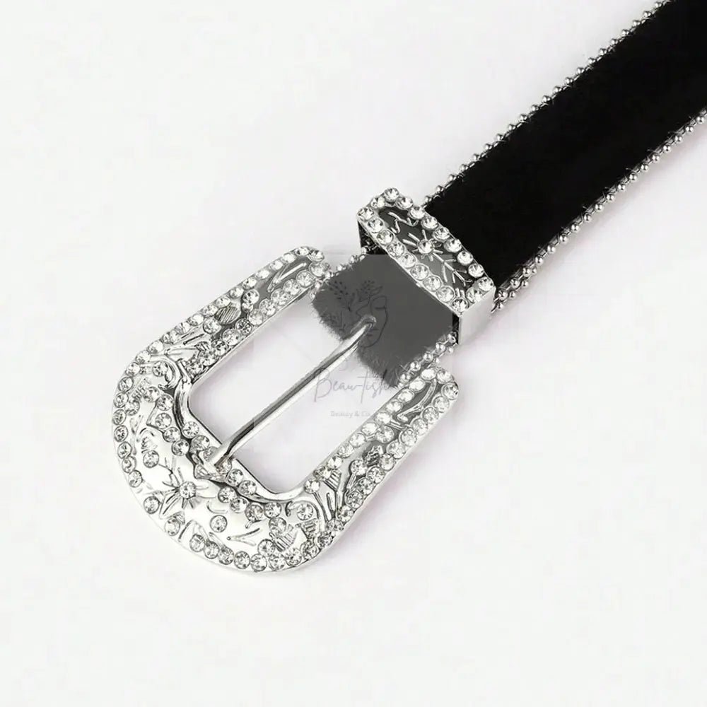 PU Leather Inlaid Rhinestone Belt