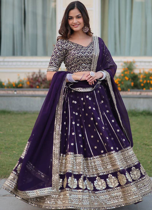 Purple Sequin Georgette Lehenga Choli Set