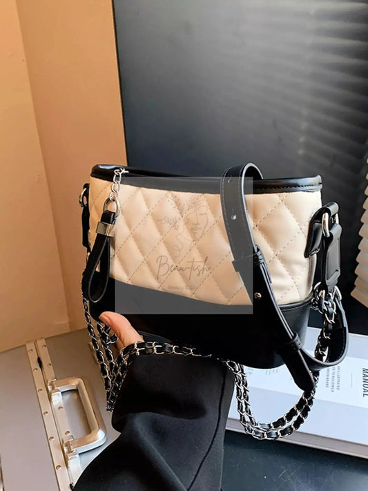 Quilted Bucket Crossbody Bag with Chain Strap