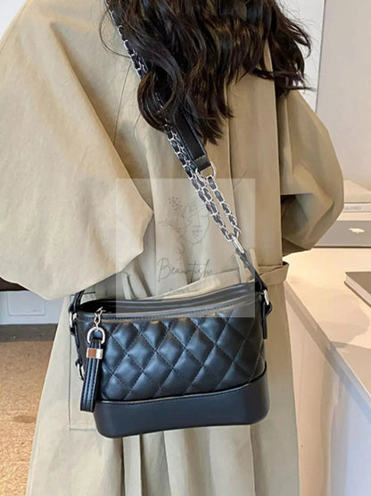 Quilted Bucket Crossbody Bag with Chain Strap