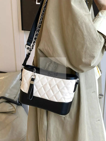 Quilted Bucket Crossbody Bag with Chain Strap