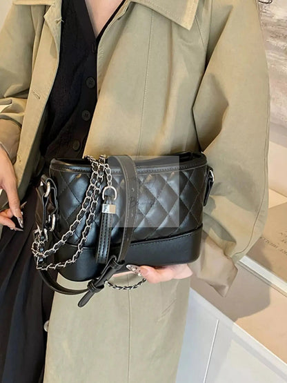 Quilted Bucket Crossbody Bag with Chain Strap
